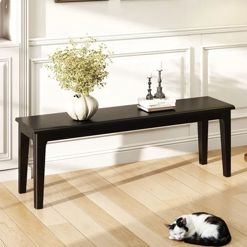Miniatura 13 de Banco de comedor de 39.4 pulgadas de madera de roble macizo, banco de entrada para sala de estar, dormitorio, cocina (negro)