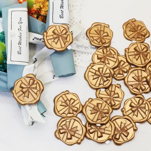 Miniatura 6 de SWANGSA 50 Pcs 3D Bow Wax Seal Stickers, Antique Gold Self Adhesive Wax Seal Stickers for Wedding Party Invitations, Envelopes, Greeting Cards, Gift