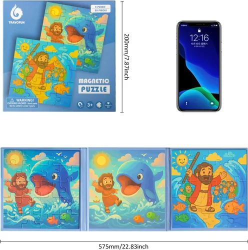 Miniatura 2 de Rompecabezas magnéticos de 20 piezas para niños de 3, 4, 5 y 6 años, libro de rompecabezas de sirena, de madera, juegos y juguetes de viaje Jonás