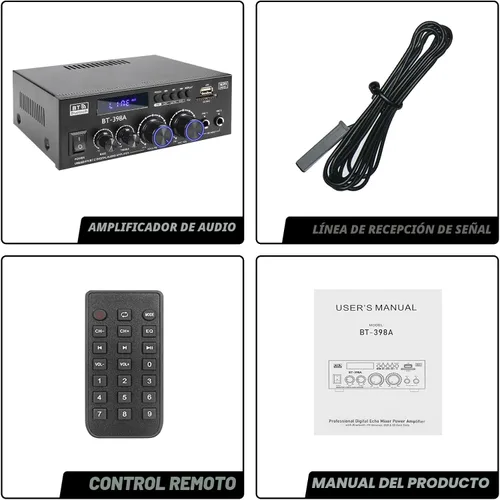 Miniatura 8 de Joengoep BT-398A Amplificador de Audio Estéreo, Receptor para Altavoces Max 900W, Receptor Estéreo de 2.0 Canales con Radio FM, Entradas USB/SD/AUX