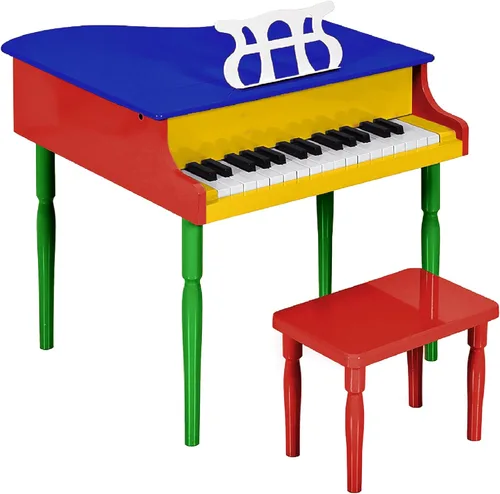 Miniatura 12 de Best Choice Products Juguete clásico de madera para niños de 30 teclas con tapa de piano, banco, estante de música plegable, libro de canciones