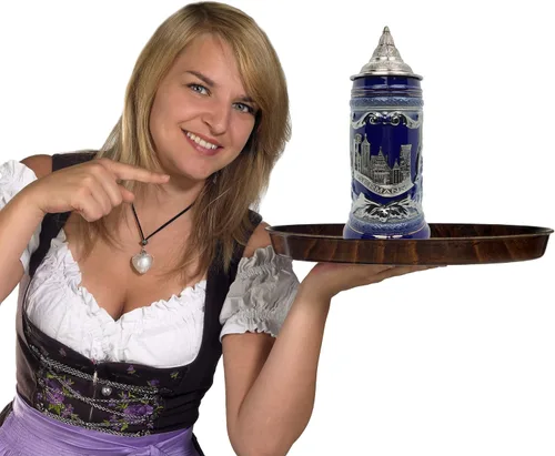 Miniatura 5 de Essence of Europe Gifts OktoberfestHaus - Jarra de cerveza alemana de Rothenburg con emblema de metal en una jarra de cerámica con tapa de 0,6