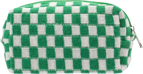 Miniatura 46 de PAZIMIIK Bolsa de Maquillaje a Cuadros para Bolso Portátil con Cremallera, Estuche Pequeño de Cosméticos para Accesorios de Viaje, Azul Ártico