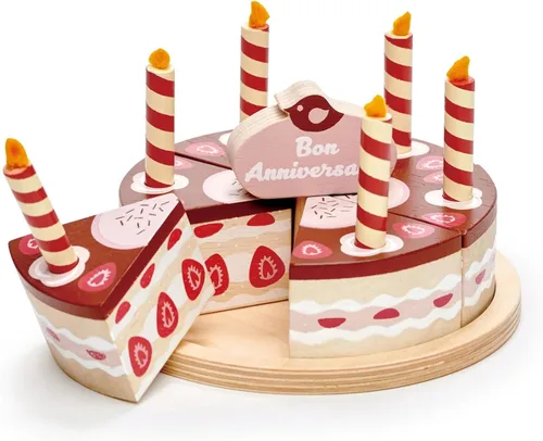 Miniatura 3 de Tender Leaf Toys - Pastel de cumpleaños de chocolate - Juguete de comida con velas y plato, decoración de fiesta de cumpleaños o regalo para niños