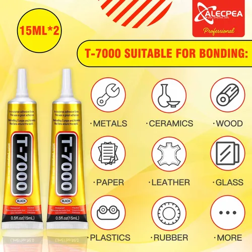 Miniatura 3 de ALECPEA Upgrade T-7000 Pegamento adhesivo negro - 2 piezas de 15 ml Adhesivo impermeable de alto rendimiento para reparaciones de precisión, 2