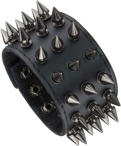 Miniatura 5 de MILAKOO 2 pulseras negras para cinturón, cuerda de cuero, pulsera punk rock negra de 6 a 8 pulgadas