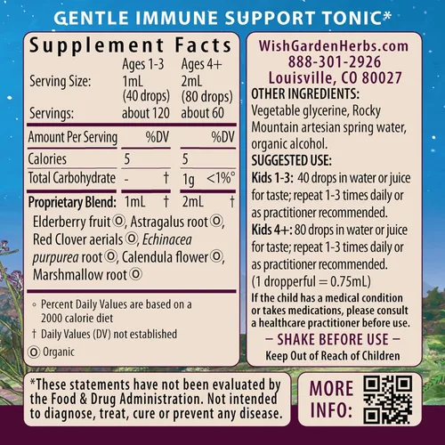 Miniatura 2 de WishGarden Herbs Daily Immune para niños, saúco orgánico y equinácea, tónico diario de apoyo inmunológico para niños, tintura herbaria líquida, sin