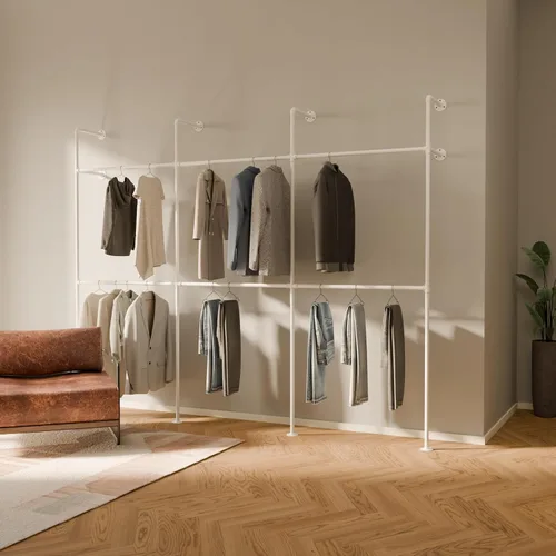 Miniatura 14 de pamo Perchero Industrial de Tubo Montado en la Pared – Sistema de Armario Negro en Acero con Recubrimiento en Polvo – 116.54" de ancho × 87.4