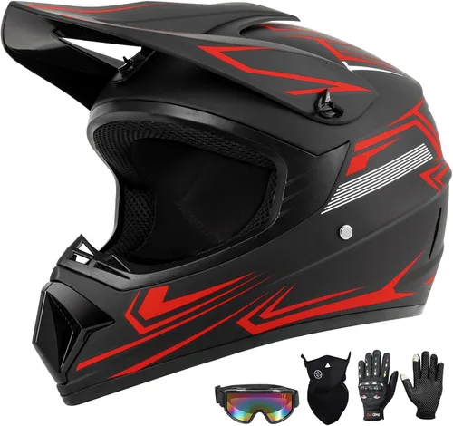 Miniatura 11 de Juego de 4 cascos de motocross para niños y jóvenes (guantes con gafas), casco de motocicleta de cara completa aprobado por DOT, ATV, BMX, bicicleta