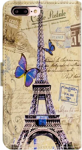 Miniatura 3 de Bcov Funda tipo cartera para iPhone 7 Plus/iPhone 8 Plus, Postal de la Torre Eiffel, funda multifuncional de piel con tapa y ranura para tarjeta