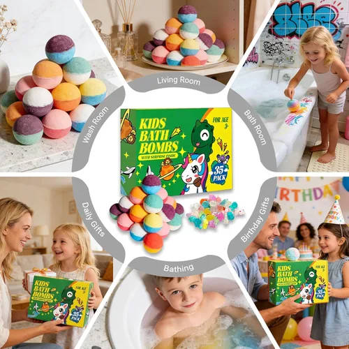 Miniatura 6 de Bombas de baño con sorpresa en el interior, juego de 35 bombas de baño para niños con juguetes de animales que brillan en la oscuridad, burbujas