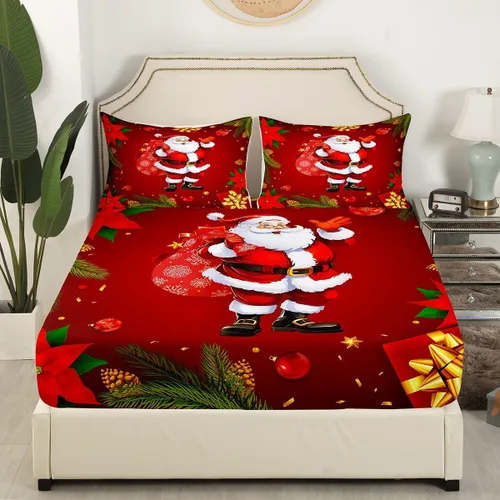 Miniatura 3 de Erosebridal Sábana bajera ajustable de Papá Noel con bolsillo profundo para niños, niñas y niños, juego de ropa de cama de Navidad para niños