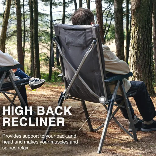 Miniatura 4 de EVER ADVANCED Juego de 2 sillas de camping de lujo para adultos, resistentes con respaldo alto, silla de jardín plegable de gran tamaño, cómodas