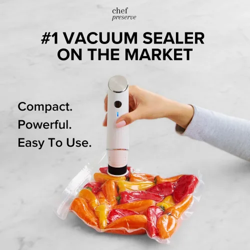 Miniatura 2 de Chef Preserve Sellador al vacío compacto para alimentos (máquina selladora al vacío + 10 bolsas de vacío reutilizables) Potente máquina selladora al