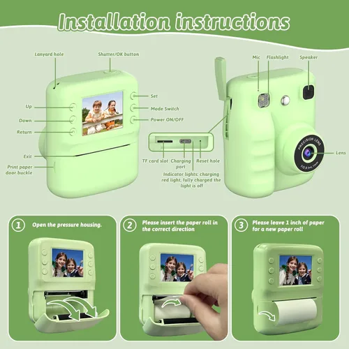 Miniatura 7 de Cámara a color para niños, impresión instantánea, cámara instantánea con papel fotográfico de 4 colores, video HD de 1080P y cámaras digitales