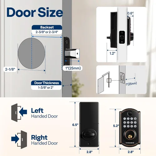 Miniatura 7 de VIVOHOME Cerradura inteligente para puerta principal, cerradura de puerta de entrada sin llave con huella dactilar, control remoto de aplicación