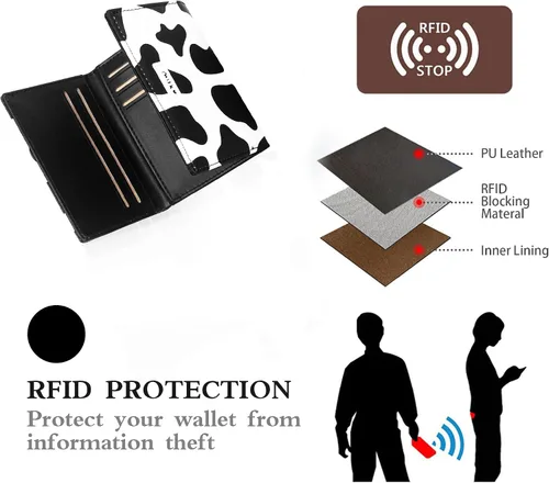 Miniatura 33 de CONISY Lindas carteras para mujer, de cuero con bloqueo RFID, pequeña cartera triple con ventana de identificación para niñas y mujeres