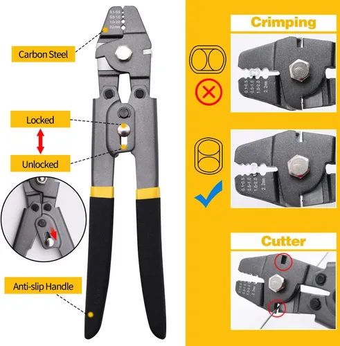 Miniatura 3 de Kit de herramienta de crimpado de cuerda de alambre de 656 pies, cuerda de alambre de acero inoxidable de 1/16" con mangas de crimpado de aluminio
