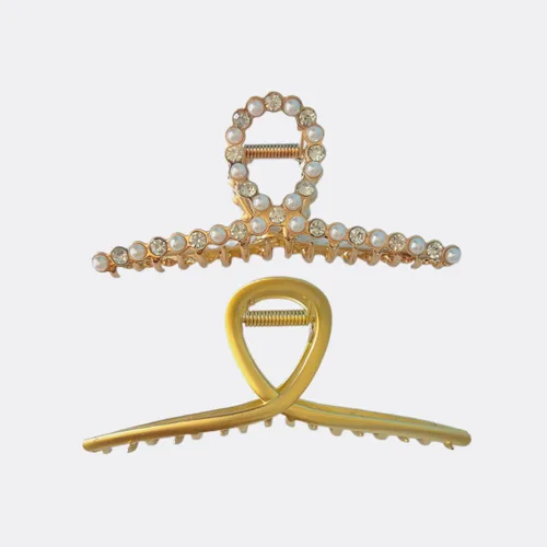 Paquete de 2 pinzas grandes de metal para el cabello con perlas de 4.3 pulgadas, accesorios dorados para el cabello grueso para mujer, sujeción