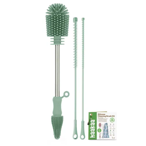 Miniatura 10 de Haakaa Kit de cepillos de limpieza de silicona, limpiador de cepillos para biberones para extractor de leche, pezón, bolsa de almacenamiento de Rosa