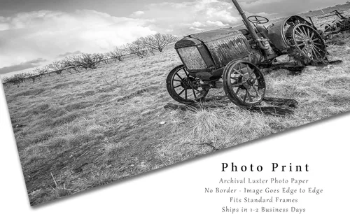 Miniatura 2 de Country Photography Print (Not Framed) Black and White Picture of Classic McCormick-Deering Tractor on Stormy Day in Texas Farm Wall Art Rustic