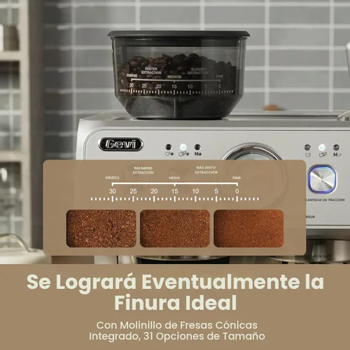Miniatura 3 de Gevi Máquina de café expreso de doble caldera con molinillo incorporado, portafiltro comercial de 2.283 in, varita de vapor barista, 31 ajustes