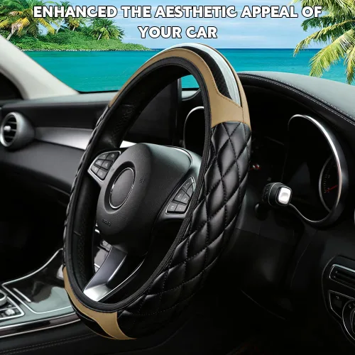Miniatura 5 de Funda para volante de automóvil, funda protectora de cuero elástico de 15 pulgadas, funda antideslizante y cómoda para manillar, accesorios