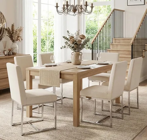 Miniatura 41 de Shunzhi Juego de 2 sillas de comedor modernas tapizadas de cuero PU, sillas de comedor de mediados de siglo, sillas laterales sin brazos, cómodas