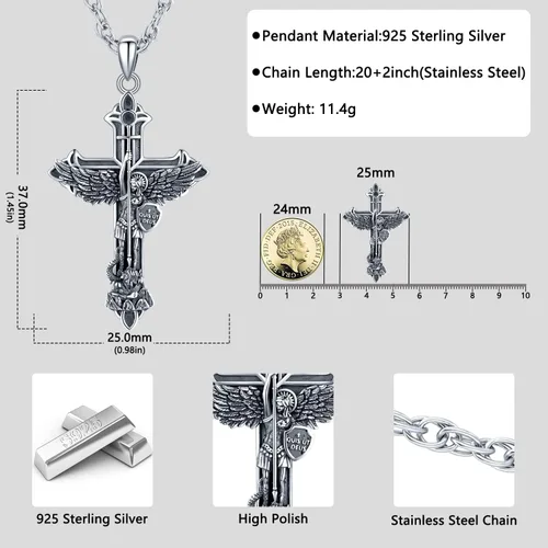 Miniatura 2 de Aniu Collar de plata de ley S925 de San MiguelSan CristópaloSan BenitoSan Jesús para hombres y mujeres, arcángel, RaguelUriel, colgante de amuleto