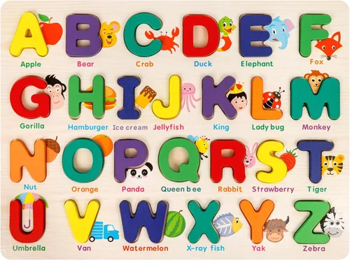 Miniatura 10 de Attmu Rompecabezas del alfabeto de madera para niños pequeños, rompecabezas de forma ABC, rompecabezas del alfabeto, juguetes educativos