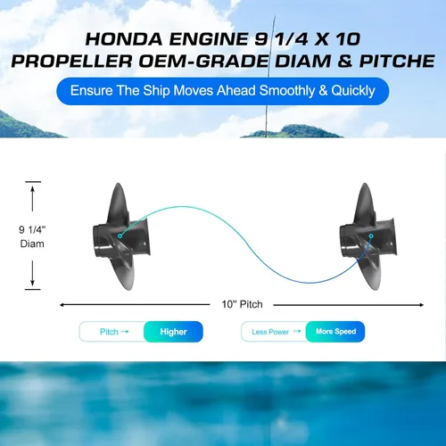 Miniatura 3 de La actualización del OEM 4 cuchillas 9 1/4x10 aluminio barco hélice cabida Honda Motores 8-20 HP 8 Spline dientes partes No.58134-ZV4-010AH, RH
