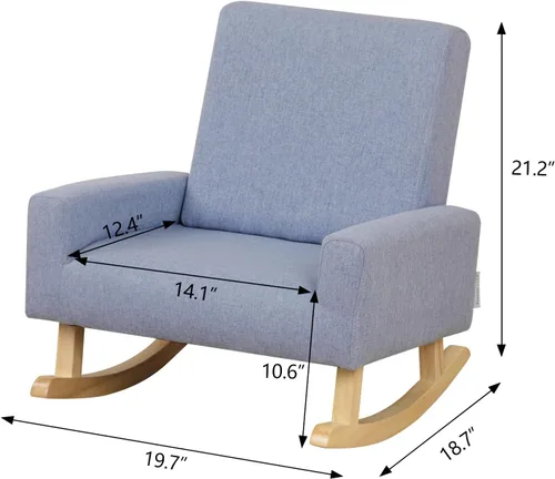 Miniatura 3 de Mecedora para bebé, silla para niños, sofá para niños, pie de madera tembloroso y tela de lino, sillón mecedor para niños y niñas (azul)