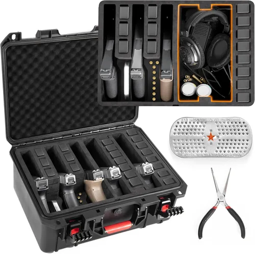 Kinghardcase Estuches para armas de mano, 5 estuches para pistolas y 21 cargadores Estuches para pistolas precortados con múltiples pistolas a