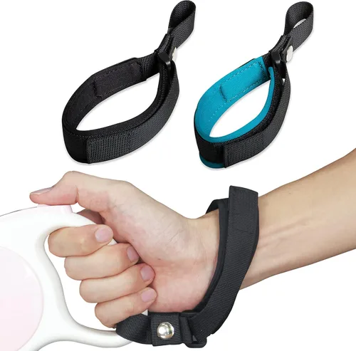 Correa de muñeca ajustable manos libres, paquete de 2 correas de muñeca de tela de buceo suave y cómoda correa de perro para correa retráctil (negro