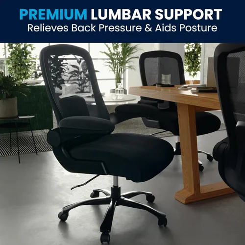 Miniatura 9 de Flash Furniture Silla giratoria grande y alta para oficina y juegos con soporte lumbar y espalda, silla de oficina ergonómica de malla con Tela