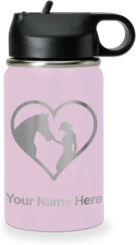 Miniatura 22 de LaserGram Botella de agua personalizada, corazón de vaquera de caballo, acero inoxidable de doble pared aislada al vacío con popote superior, regalo