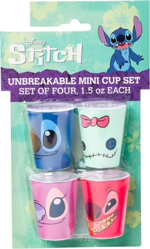 Miniatura 8 de Silver Buffalo Disney Lilo and Stitch Faces With Scrump, Angel y Leroy - Juego de 4 mini tazas de plástico, 1.5 onzas Caras de personajes de Lilo