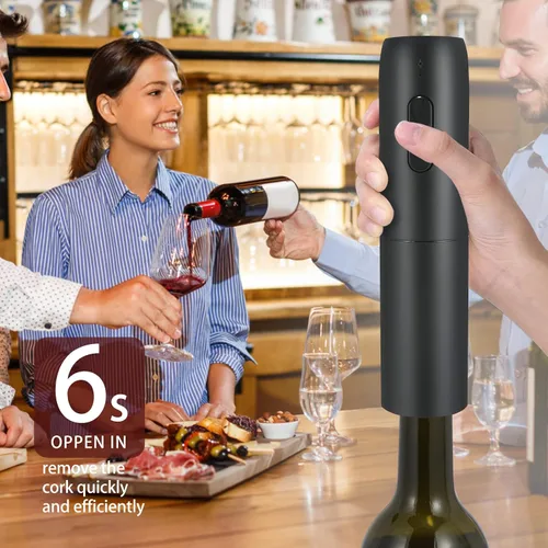 Miniatura 2 de VIDYSUFYR Juego de abridor eléctrico de botellas de vino con base de carga, negro, abridor automático de botellas de vino con luz LED, kit