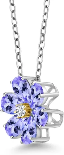 Miniatura 50 de Gem Stone King Collar de plata de ley 925 y oro amarillo de 10 quilates con piedra natal y diamantes cultivados en laboratorio, forma de pera
