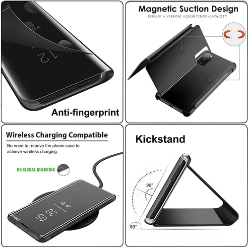 Miniatura 2 de Compatible con Samsung Galaxy S21 FE - Funda de piel transparente con espejo S-View, a prueba de golpes, con función atril, antiarañazos, funda