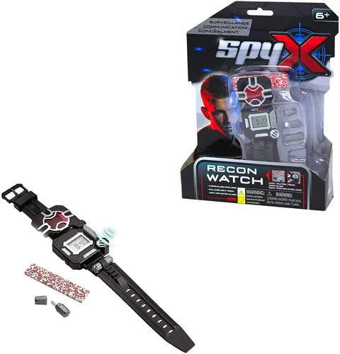 SpyX / Spy Recon Watch. Reloj de juguete espía de 8 funciones: Luz LED Spot, Cronómetro, Alarma, Decodificador, Papel y Cápsulas de Mensaje Secreto