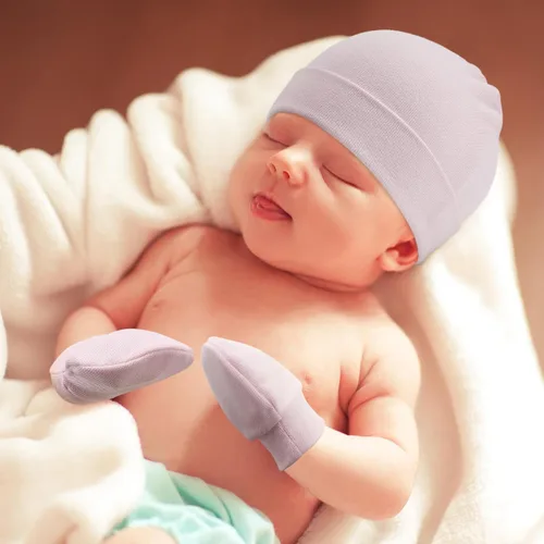 Miniatura 2 de BQUBO Baby Hats and Mittens Infant Cotton Beanie Gloves No Scratch Set Newborn Hospital Hat for Boys Girls