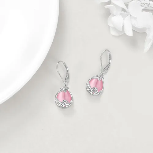 Miniatura 11 de Aretes colgantes con forma de lágrima de filigrana de piedra lunar de plata de ley 925 con cierre de palanca para mujer, regalos de joyería