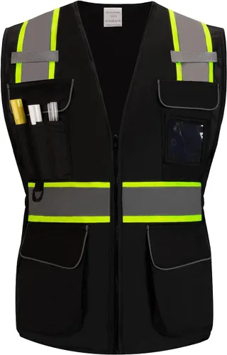 Miniatura 7 de Chaleco de seguridad reflectante Hi Vis, clase 2, con 7 bolsillos y cremallera, cumple con las normas ANSI/ISEA Amarillo