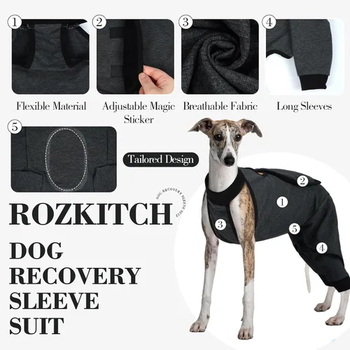 Miniatura 2 de ROZKITCH Manga de pierna para cirugía para perros, piernas traseras, macho y hembra para evitar lamer heridas, codo, rodillera, traje
