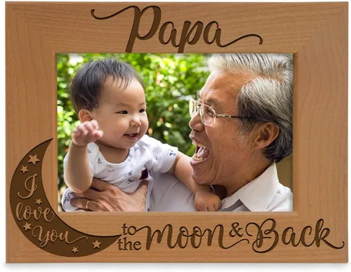 KATE POSH Marco de fotos con grabado de madera natural Papa I Love You to the Moon and Back. El mejor abuelo de la historia, día del padre, regalos
