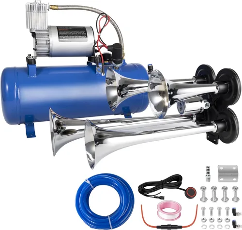 Miniatura 9 de Bocina de camión 150 dB, kit de 4 bocinas de tren tipo trompeta para camiones, bocina de aire de 12 V para camiones, bocinas de tren súper fuertes