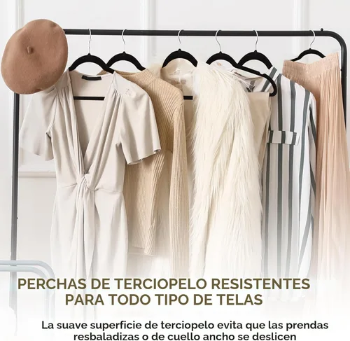 Miniatura 7 de Techzoo 50 unidades de perchas de terciopelo de alta calidad ultra finas antideslizantes para adultos de fieltro que ahorran espacio para armario