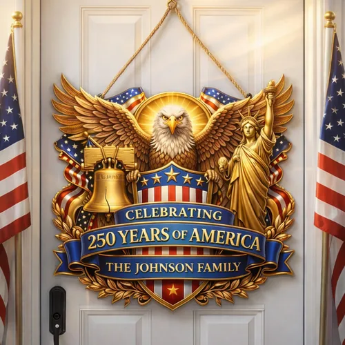 Miniatura 17 de NAZENTI Letrero personalizado para puerta del 4 de julio con nombre familiar, coronas de puerta personalizadas para 250 aniversario de Estados