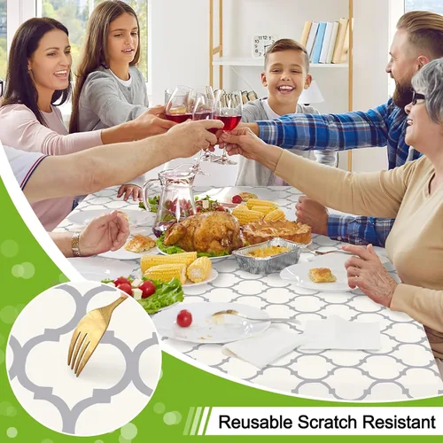 Miniatura 4 de Smiry - Mantel cuadrado de vinilo impermeable con respaldo de franela para mesas cuadradas, manteles de plástico lavables a prueba de derrames